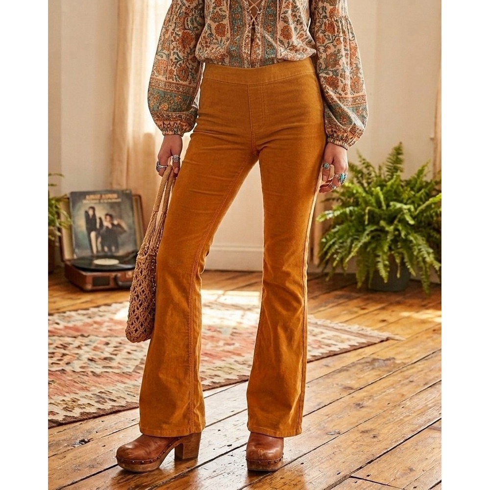 We The Free People Pull On Corduroy Flare Pants Women 28 (30x29) Mustard Yellow
